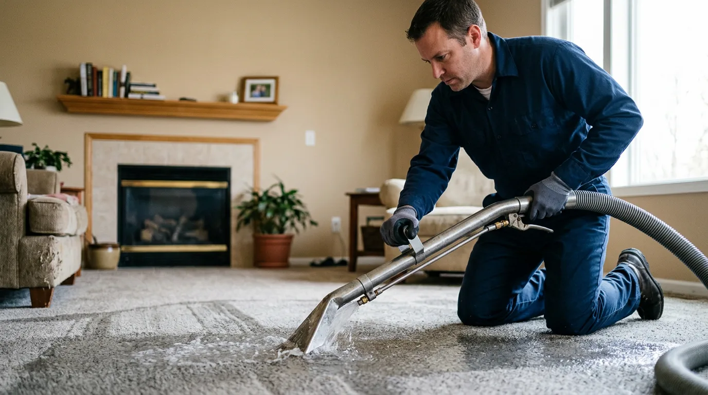 Water damage restoration technician working near Empire, OH